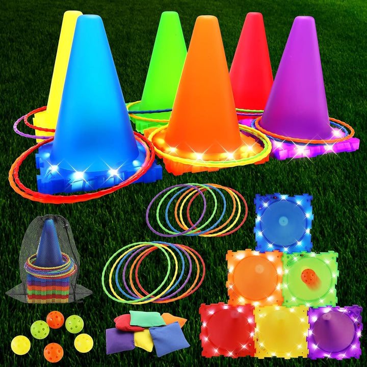 VATOS Light Up Wurfspiele Outdoor Spiele gartenspiele für Kinder 3 4 5 6 Jahre, Ball & Ring & Bean B