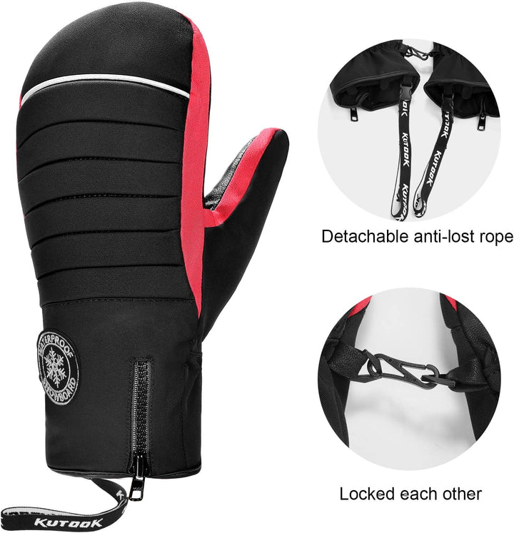 KUTOOK Skihandschuhe Ziegenleder Fäustlinge Wasserdicht Warm Winter Snowboard Handschuhe Winddicht W