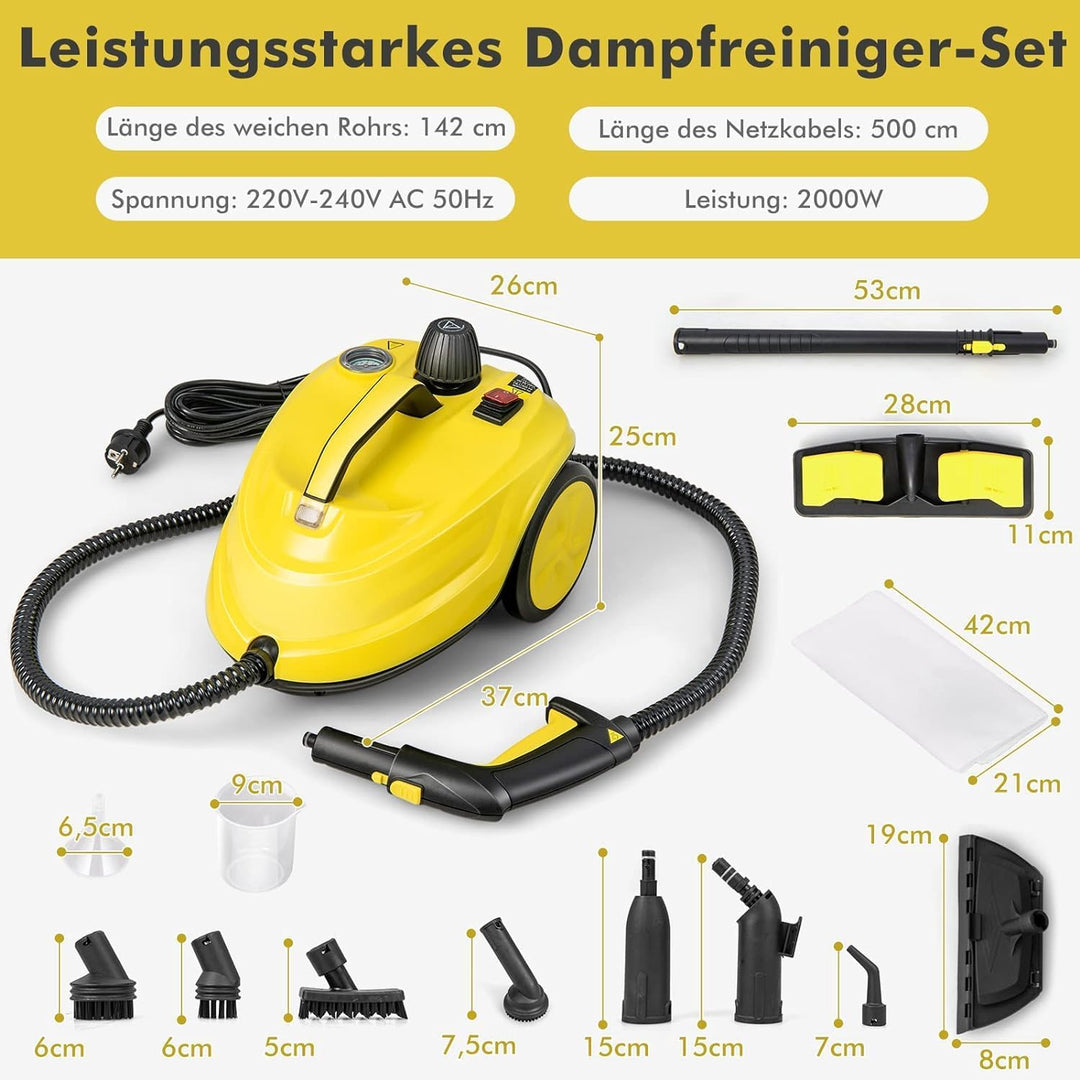 FANTASK 2000W Dampfreiniger inkl. 13 Zubehör, Dampfdruck: max. 5 bar, Temperatur: bis zu 160℃, Fläch