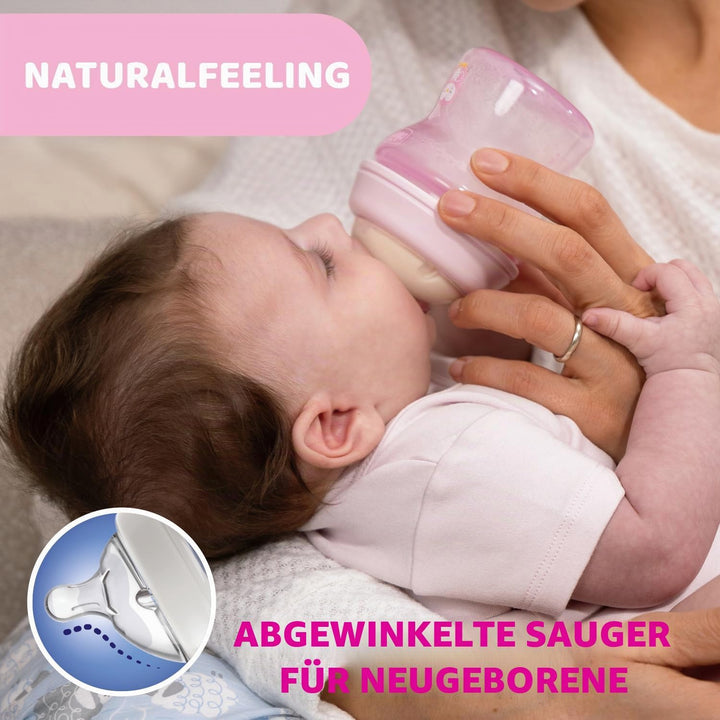 Chicco Natural Feeling Anti-Kolik Babyflasche für 0+ Monate, 250 ml, mit Weichem Silikonsauger und D