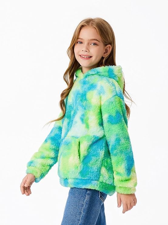 Haloumoning Kapuzenpullover Kinder Teddy Fleece Hoodie Tie Dye Warm Sherpa Sweatershirt Mädchen Jung