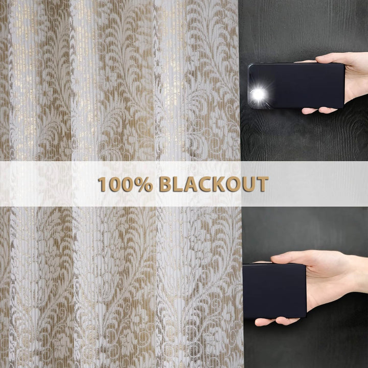 always4u 100% Blickdichter Verdunkelungsvorhang mit Golddruck 2er Set, Gardinen mit Ösen aus Samt, T