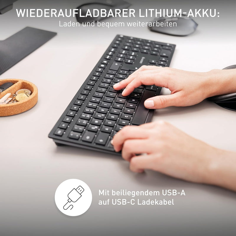 CHERRY KW 9100 Slim, kabellose Design-Tastatur, Französisches Layout (AZERTY), wahlweise Bluetooth®-