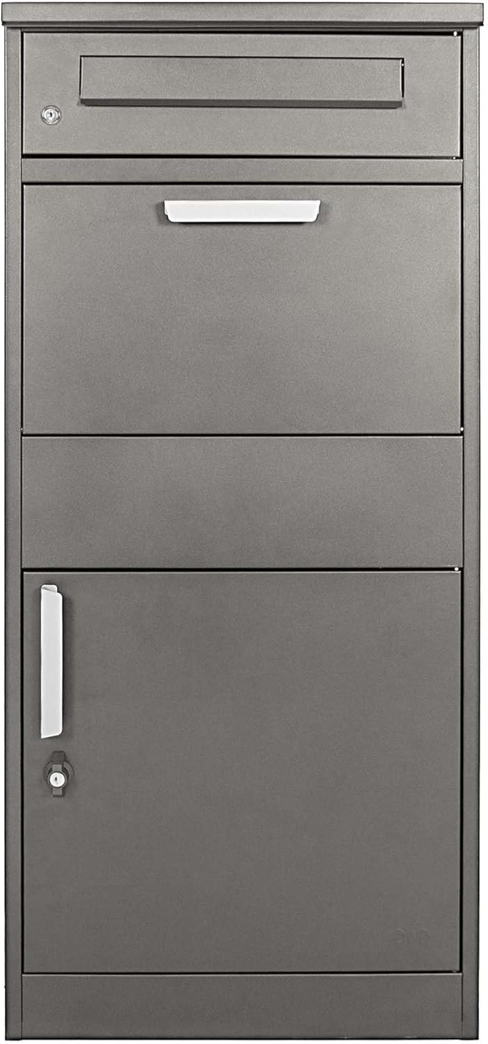 Wiltec Paketkasten grau 500 x 370 x 1120 mm, Paketbox Zuhause, Private Paketannahme passend für Pake