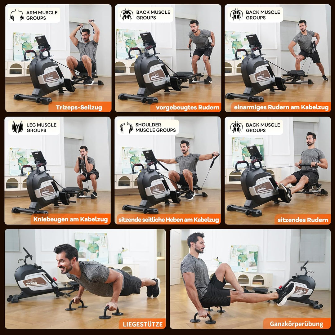 Pooboo Magnetisches Rudergerät mit Einer Tragkraft von 360 lb, klappbares Ruderer mit kombinierten K
