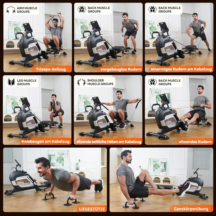 Pooboo Magnetisches Rudergerät mit Einer Tragkraft von 360 lb, klappbares Ruderer mit kombinierten K