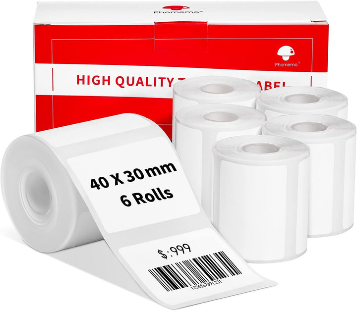 6 Rollen Phomemo M120/M110 Etiketten, 1.57"x 1.18" (40 x 30 mm) Thermoetikettenpapier für Phomemo M1