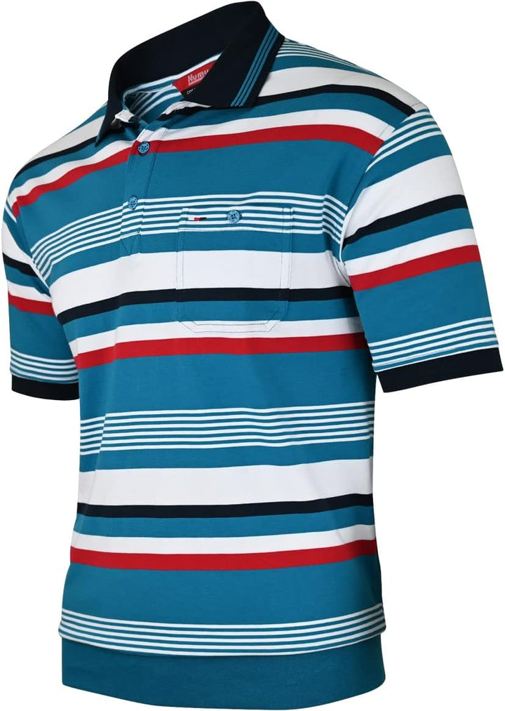 Soltice Herren Kurzarm Poloshirts Gestreifte Blousonshirts mit Brusttasche Baumwoll-Mix, Grösse M bi