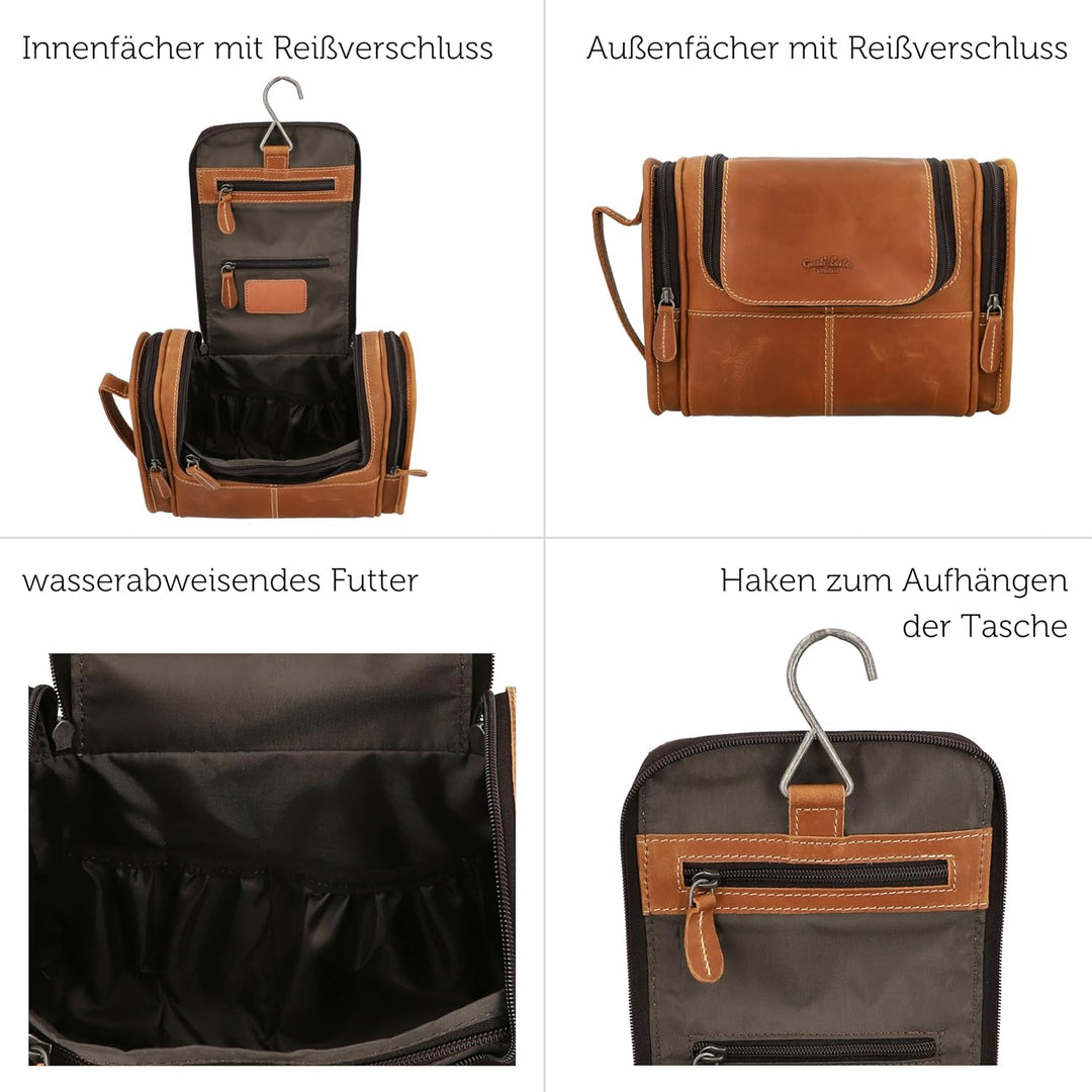 Gusti Kulturtasche Leder - Chester Schminktasche Damen Kosmetiktasche Klein Waschtasche Männer Make