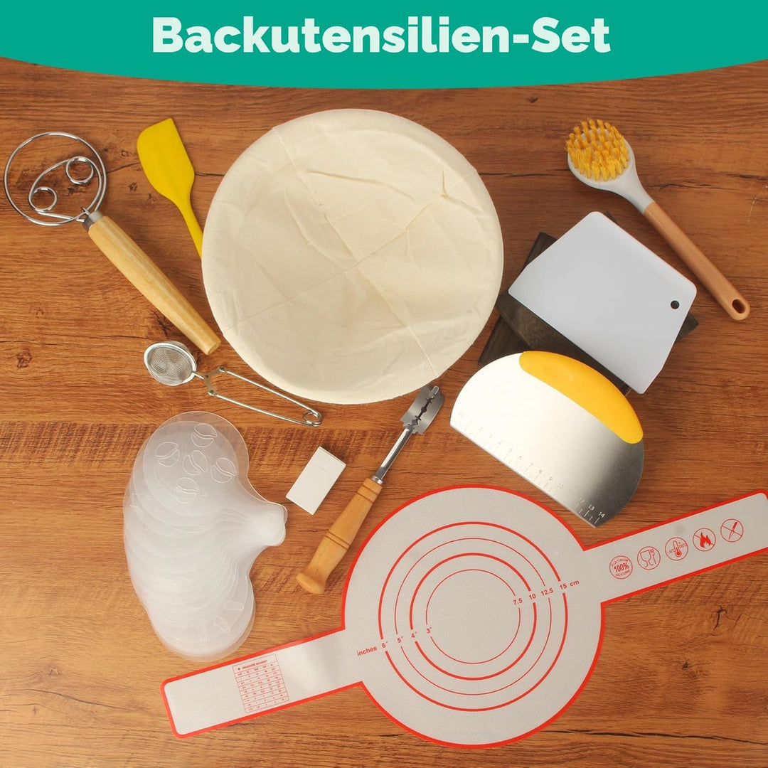 10-teilig Gärkorb Brot Set, 23cm Gärkörbchen zum Brotbacken, Sauerteig Starter Set, Einschliesslich
