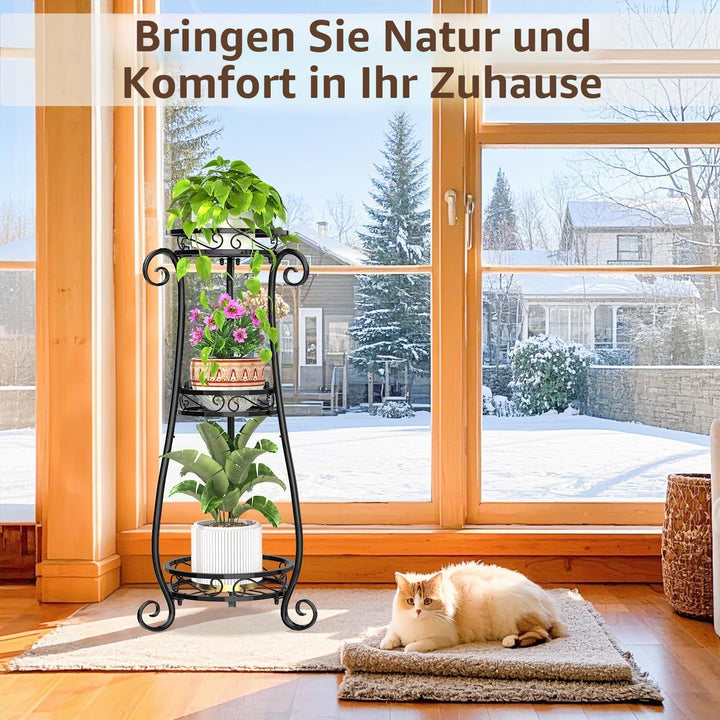 VASZOLA 3 Etagen Metall Pflanzenständer Blumentopfständer, 87cm Pflanzenregal Blumenregal für innen,