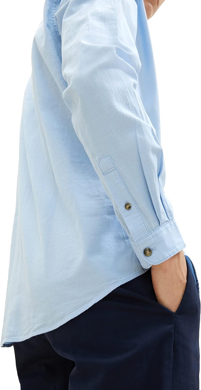 TOM TAILOR Denim Herren Denim Regular Fit Twill Hemd aus Baumwolle, 32345 - Middle Blue Mini Herring
