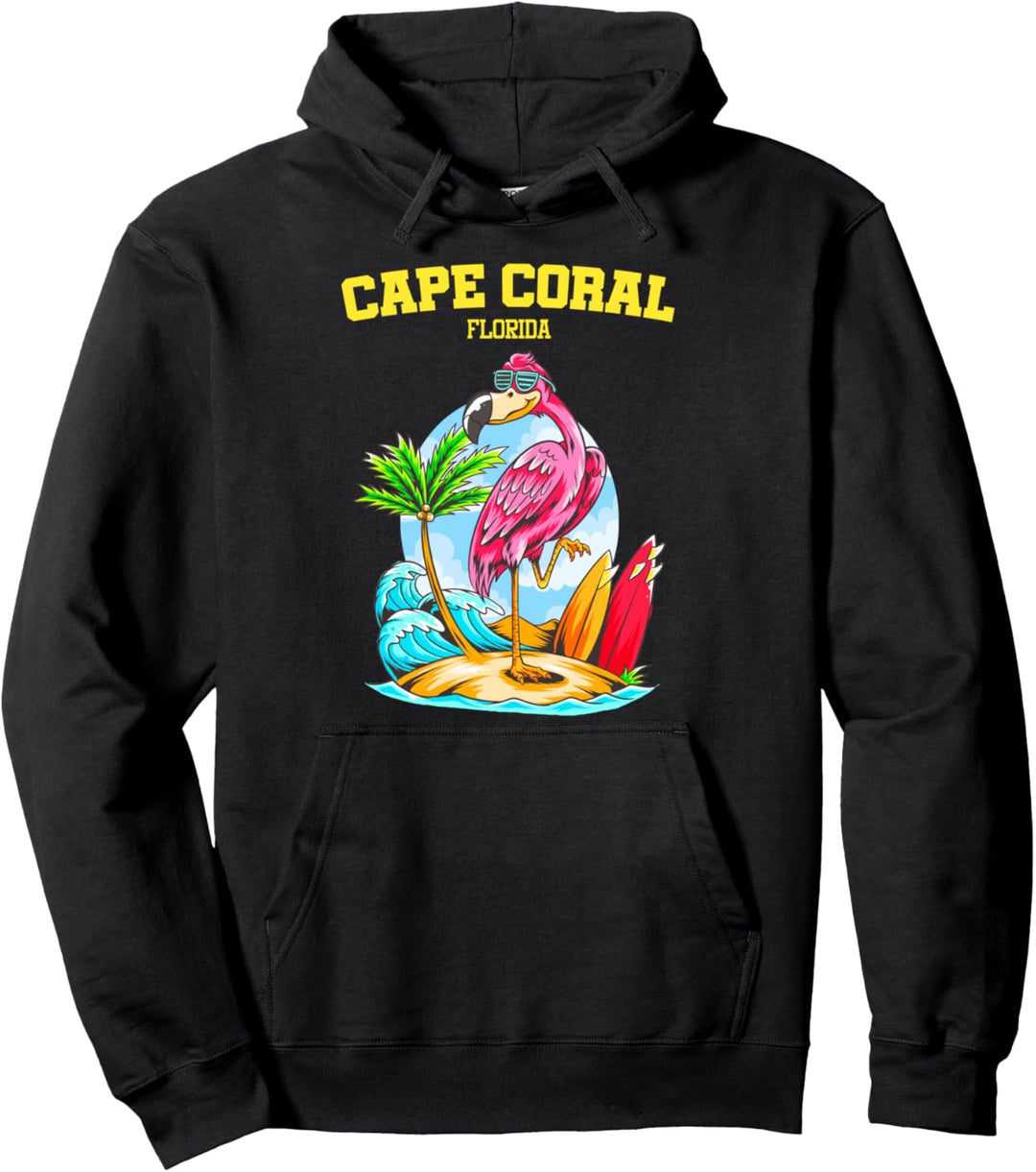 Cape Coral Flamingo Strand Ozean Surfbrett Pullover Hoodie