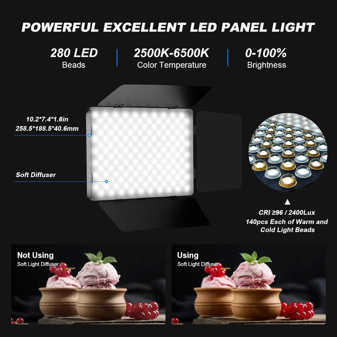 Soonpho 2-Pack LED VideoLicht Set Panel Videoleuchte Barn Door 2800–6500K Dimmbare 20W Licht Fotogra