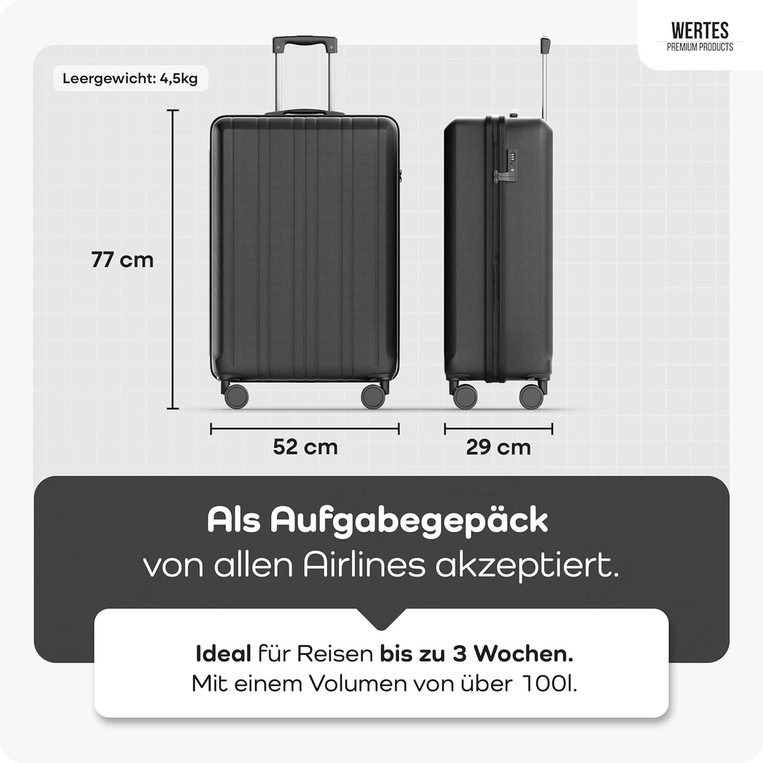 Koffer Gross 77cm - 100L - TSA Schloss Hartschalen Koffer mit Doppelrollen, Reisekoffer, Trolleys, R
