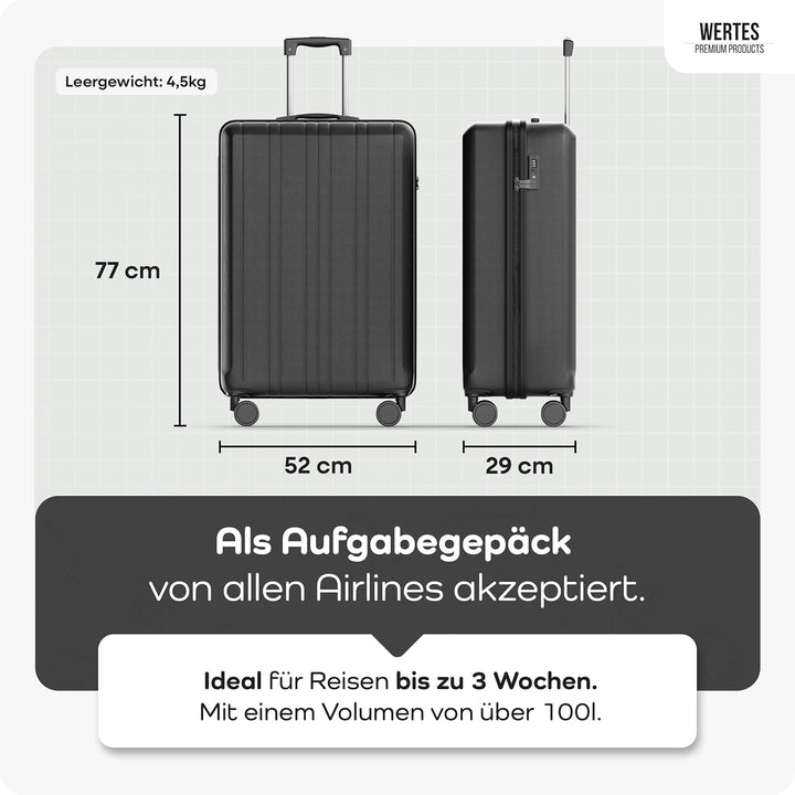 Koffer Gross 77cm - 100L - TSA Schloss Hartschalen Koffer mit Doppelrollen, Reisekoffer, Trolleys, R