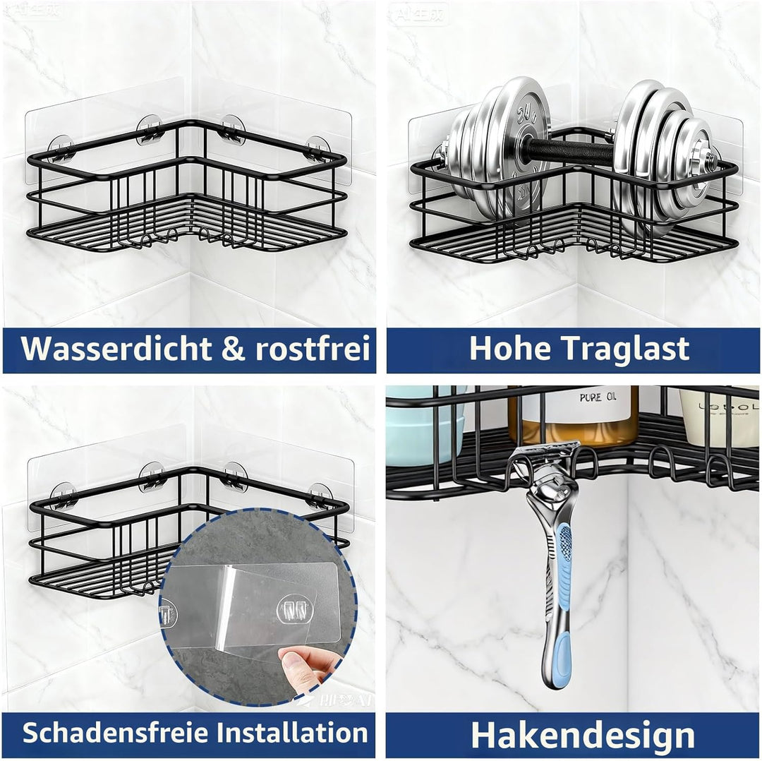Menbyci Duschablage Ohne Bohren 2 STK, Duschregal Eckregal Badregal SUS304 Edelstahl Metall Rostfrei