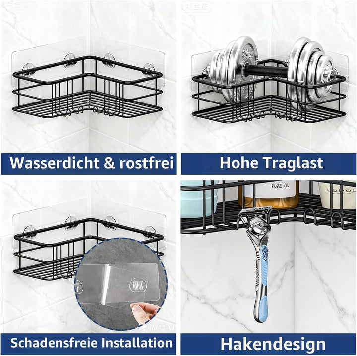 Menbyci Duschablage Ohne Bohren 2 STK, Duschregal Eckregal Badregal SUS304 Edelstahl Metall Rostfrei