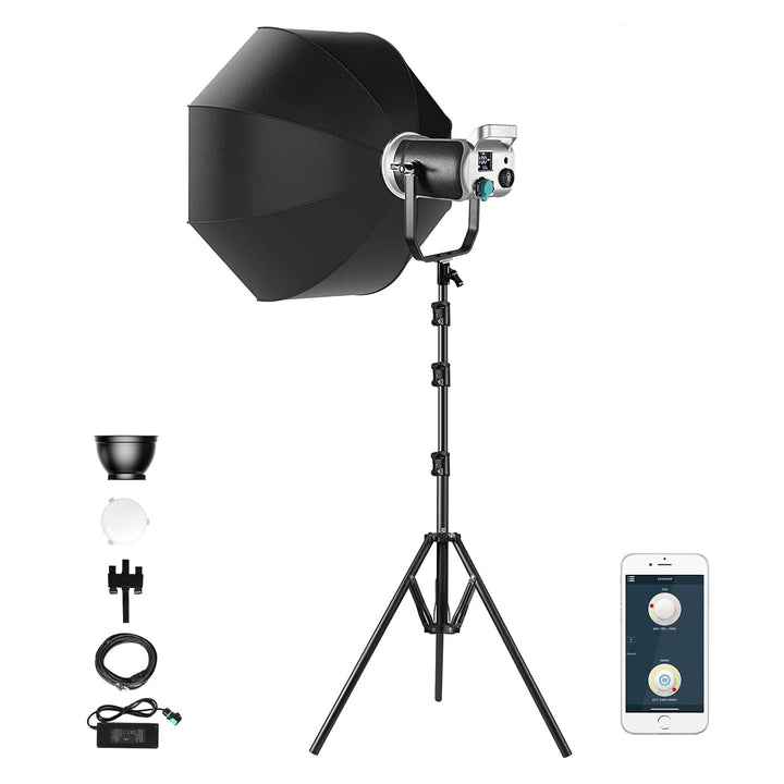 GVM 200W LED Videoleuchte mit Softbox, Bowens 3200K-5600K LED videolicht mit Stativ, APP und DMX Ste