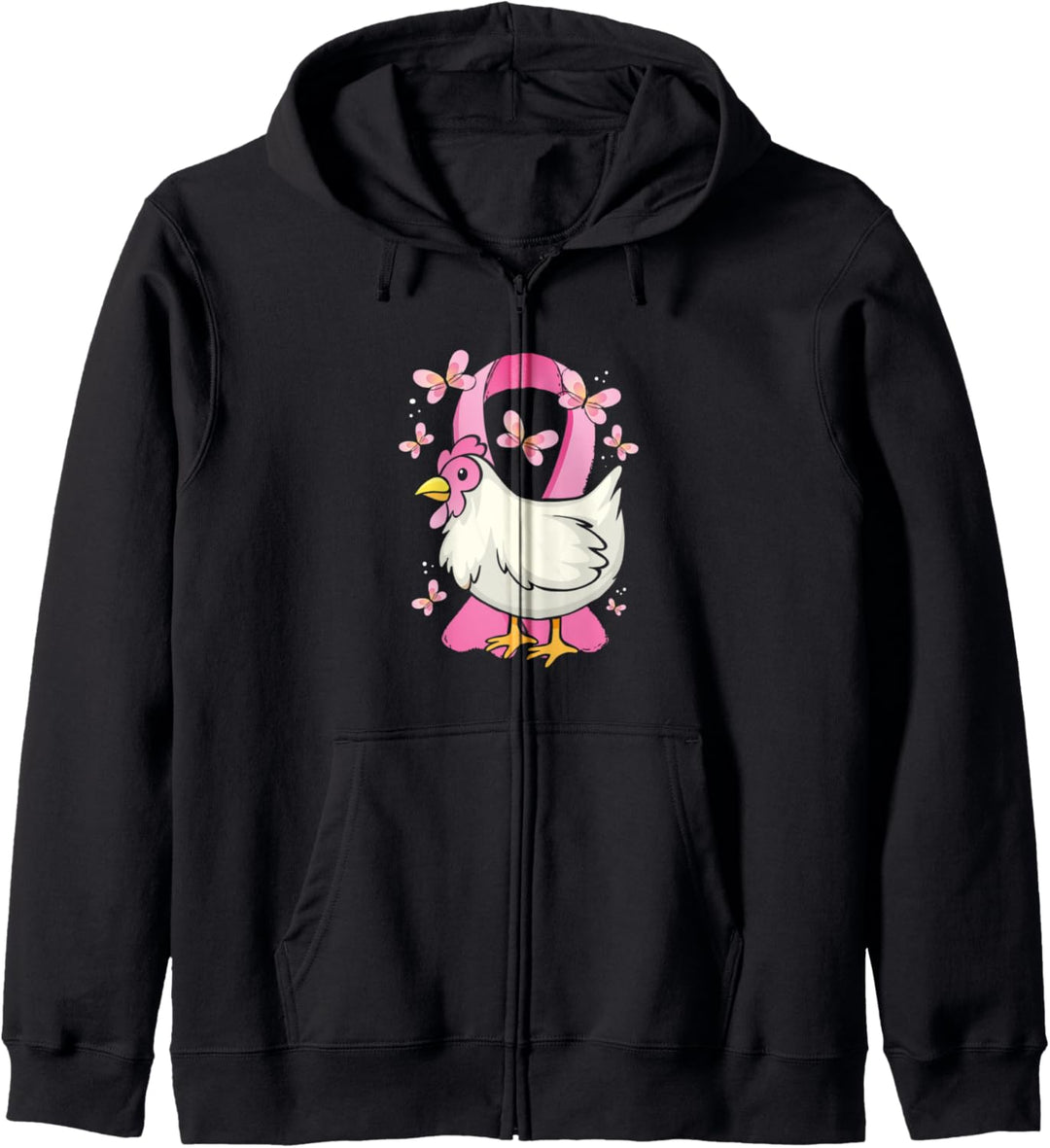 Huhn und Schmetterling Bewusstsein für Brustkrebs rosa Band Kapuzenjacke