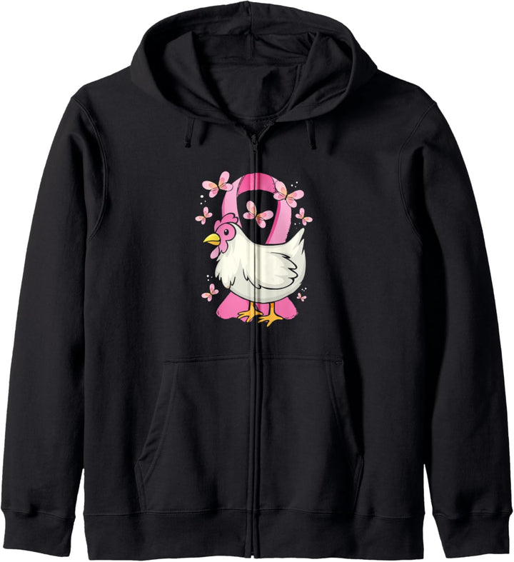 Huhn und Schmetterling Bewusstsein für Brustkrebs rosa Band Kapuzenjacke