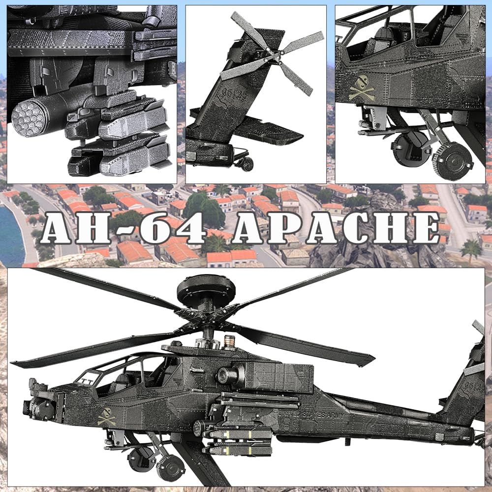 Piececool 3D Puzzle Metall, Ah-64 Apache Hubschrauber für Modellbausatz Erwachsene, 3D-Puzzles zu Ba