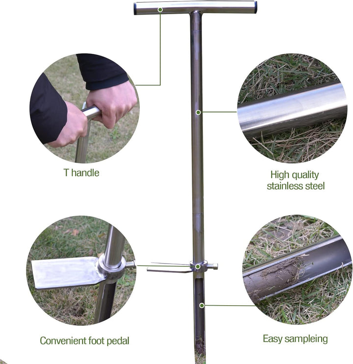 SurmountWay Bodenprobe 91,4 cm mit Fussstufen, Edelstahl-T-Stil-Griff, Bodentest-Kits, Bodensonden f