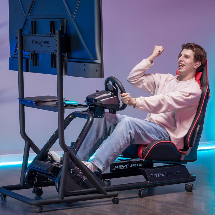 GTPLAYER Rennsimulator Monitorhalterung höhenverstellbar mit Rollen für 32-65 Zoll Fernseher & Monit