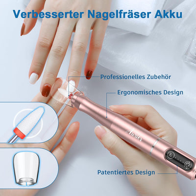 Akku Nagelfräser Kabellos, Auriox 12 in 1 Profi Fräser für Gelnägel 25000 u/min, Elektrische Nagelfe