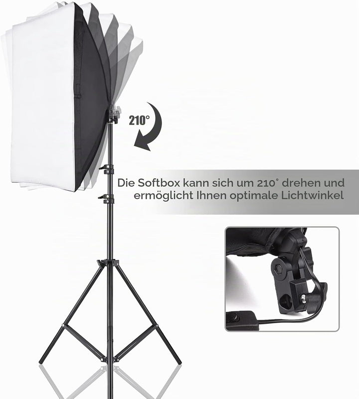 Softbox Set Fotostudio, Andoer 50×70cm Softbox mit 2 m Lichtstativ, Professionelle Fotografie E27-So