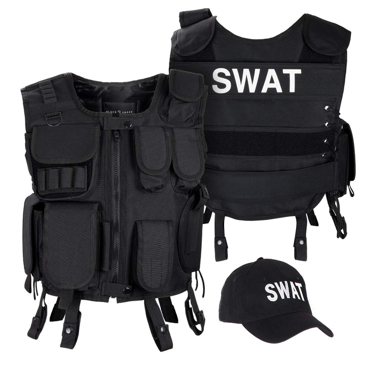 Black Snake SWAT FBI Security Police Agenten Kostüm Einsatzweste und Baseball Cap M/L SWAT