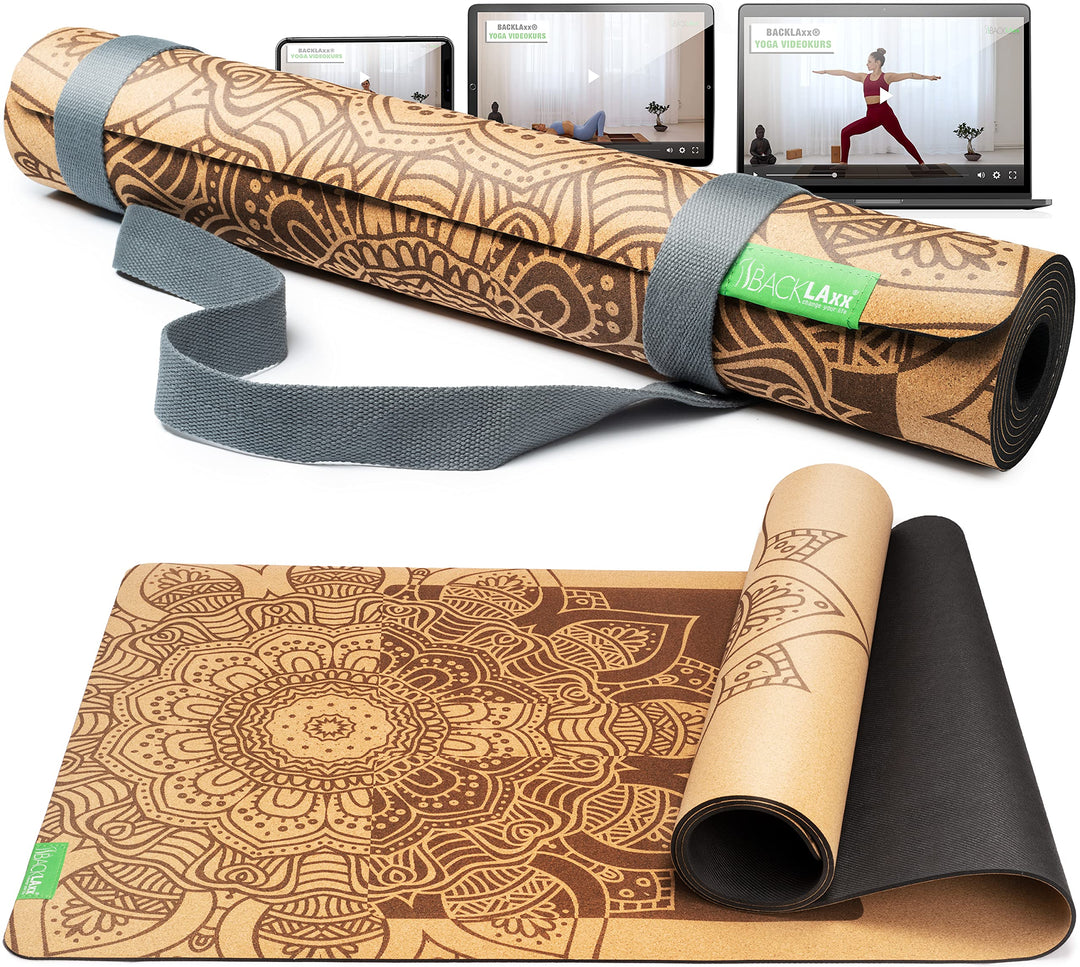 BACKLAxx ® Kork Yoga Matte mit Naturkautschuk – Nachhaltige Yogamatte rutschfest schadstofffrei mit