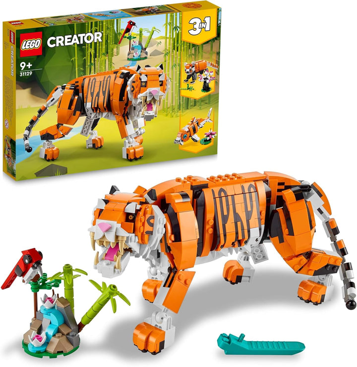 LEGO 31129 Creator Majestätischer Tiger, Panda oder Fisch, 3-in-1 Tierfiguren-Set, Spielzeug für Kin
