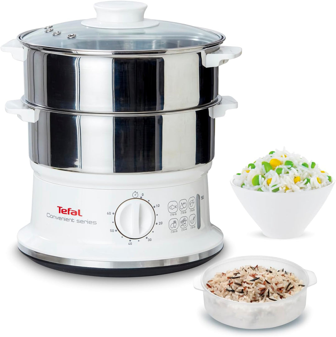 Tefal Dampfgarer VC1451 | 2 Edelstahlbehälter | 6L Fassungsvermögen | 24cm Durchmesser | Timer und a