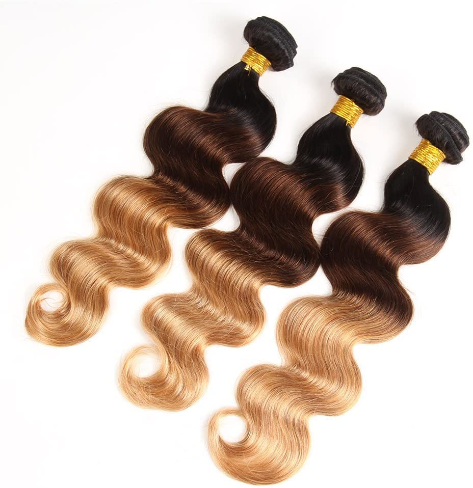 Ombre Menschenhaarbündel Ombre Brasilianisches Haar Körperwelle (T1B/4/27,10 12 14 Zoll) 100% unvera
