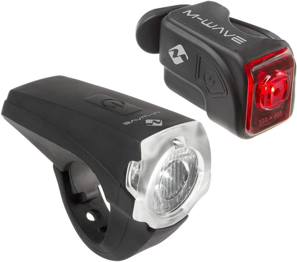 Messingschlager Fahrrad LED Akkulampenset M-Wave schwarz, USB, mit K~