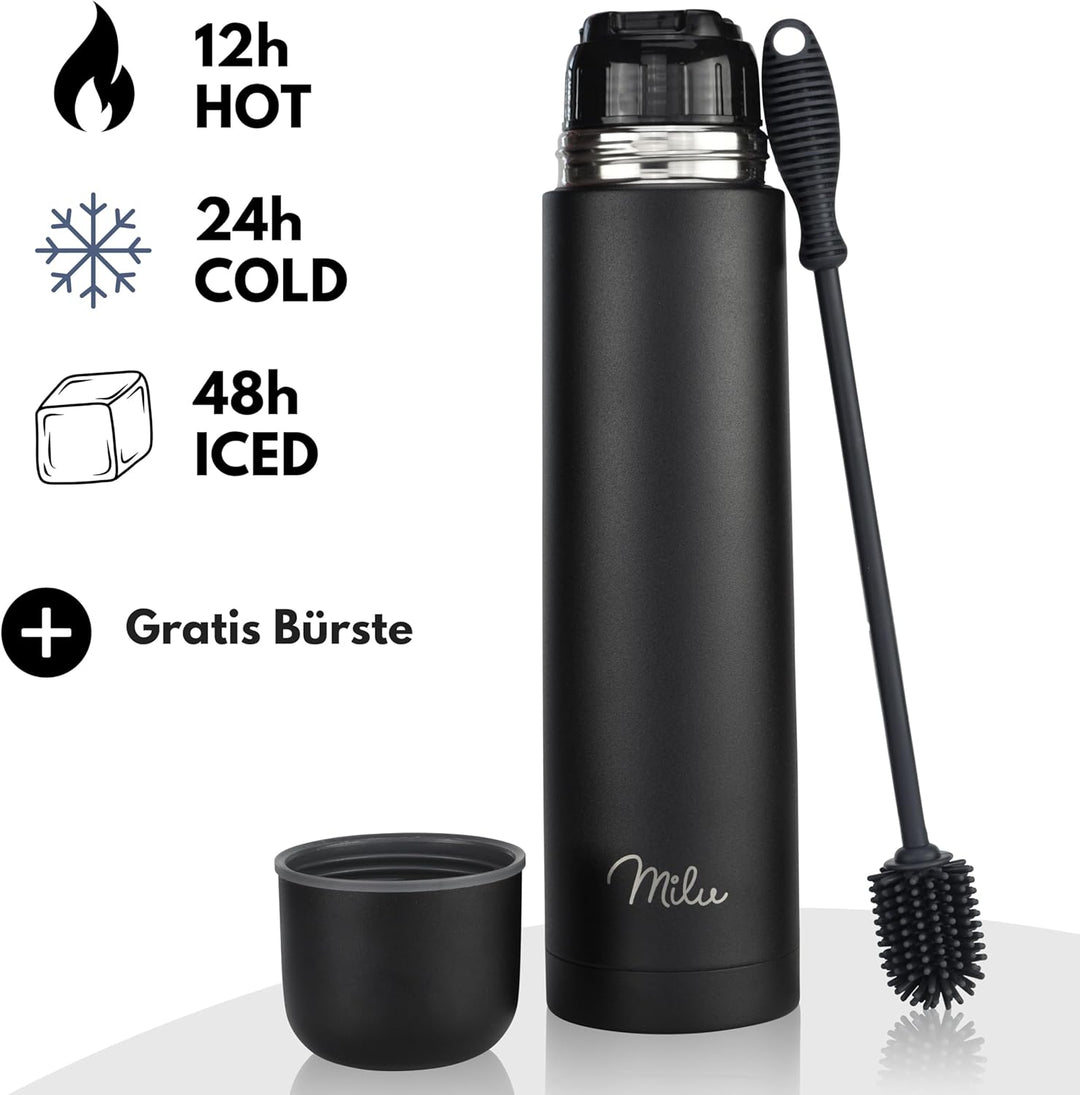 Milu Thermosflasche Thermoskanne Isolierflasche 1L, 750ml, 500ml - Isolierte Edelstahl Trinkflasche,