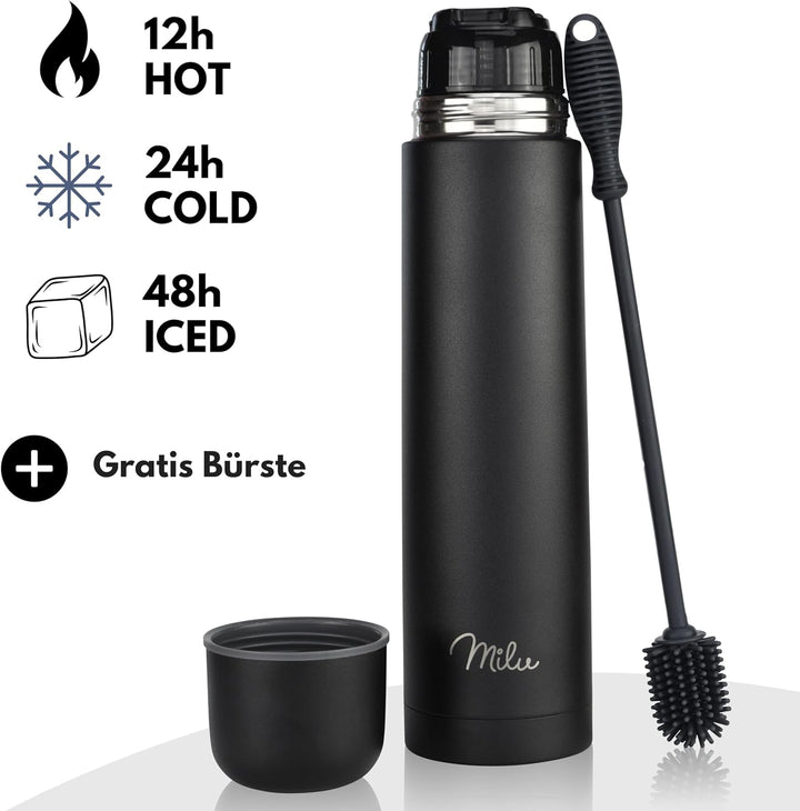 Milu Thermosflasche Thermoskanne Isolierflasche 1L, 750ml, 500ml - Isolierte Edelstahl Trinkflasche,