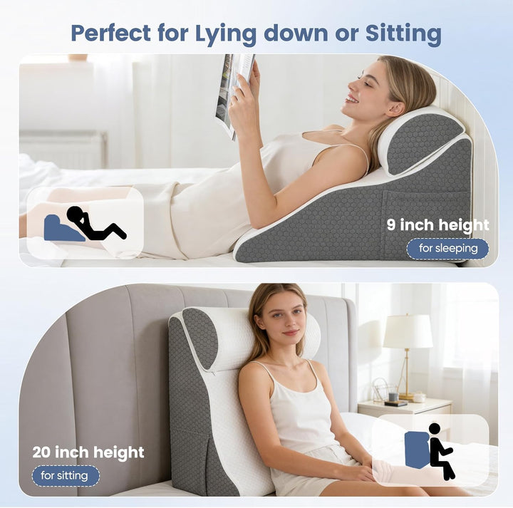 Ergonomisches Keilkissen Bett, Memory Schaum, 50x50x30cm | Ergonomisches Lesekissen für Bett und Sof