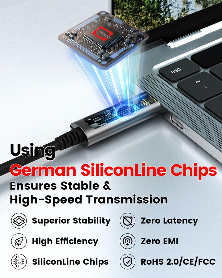 Glasfaser USB A auf USB C Kabel 10M, 10Gbps USB 3.1 High-Speed Datenübertragung Aktives Optisches US