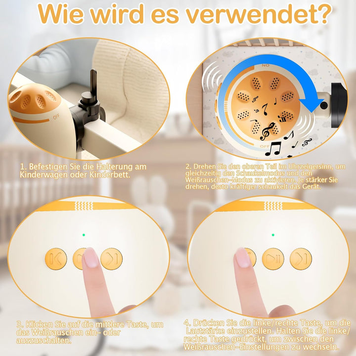 Kinderwagen Schaukler für Kinderbett und Kinderwagen, Einschlafhilfe Baby wiederaufladbar (USB)，Beig