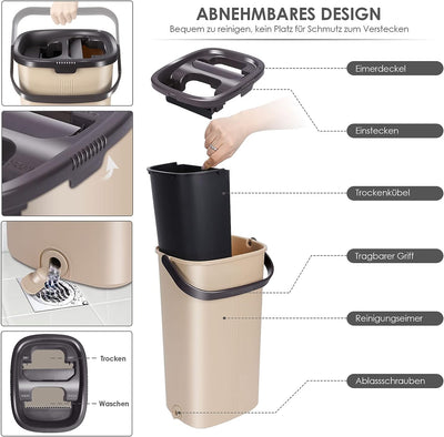 Myiosus Wischmopp Set mit Eimer, Putzeimer mit Wischmop, Bodenwischer mit Auswringfunktion, 6 Mikrof