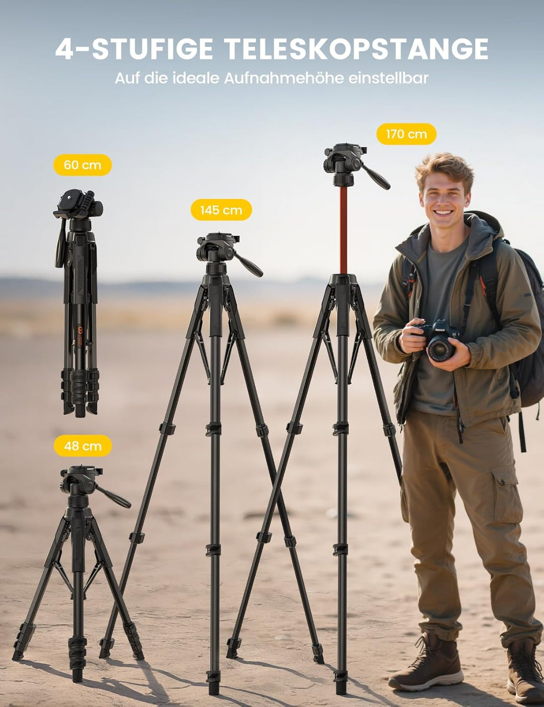 Lamicall Stativ Kamera, Kamerastativ Tripod - [Patentierte Schnellöffnung] Super Stabiles Camera Tri