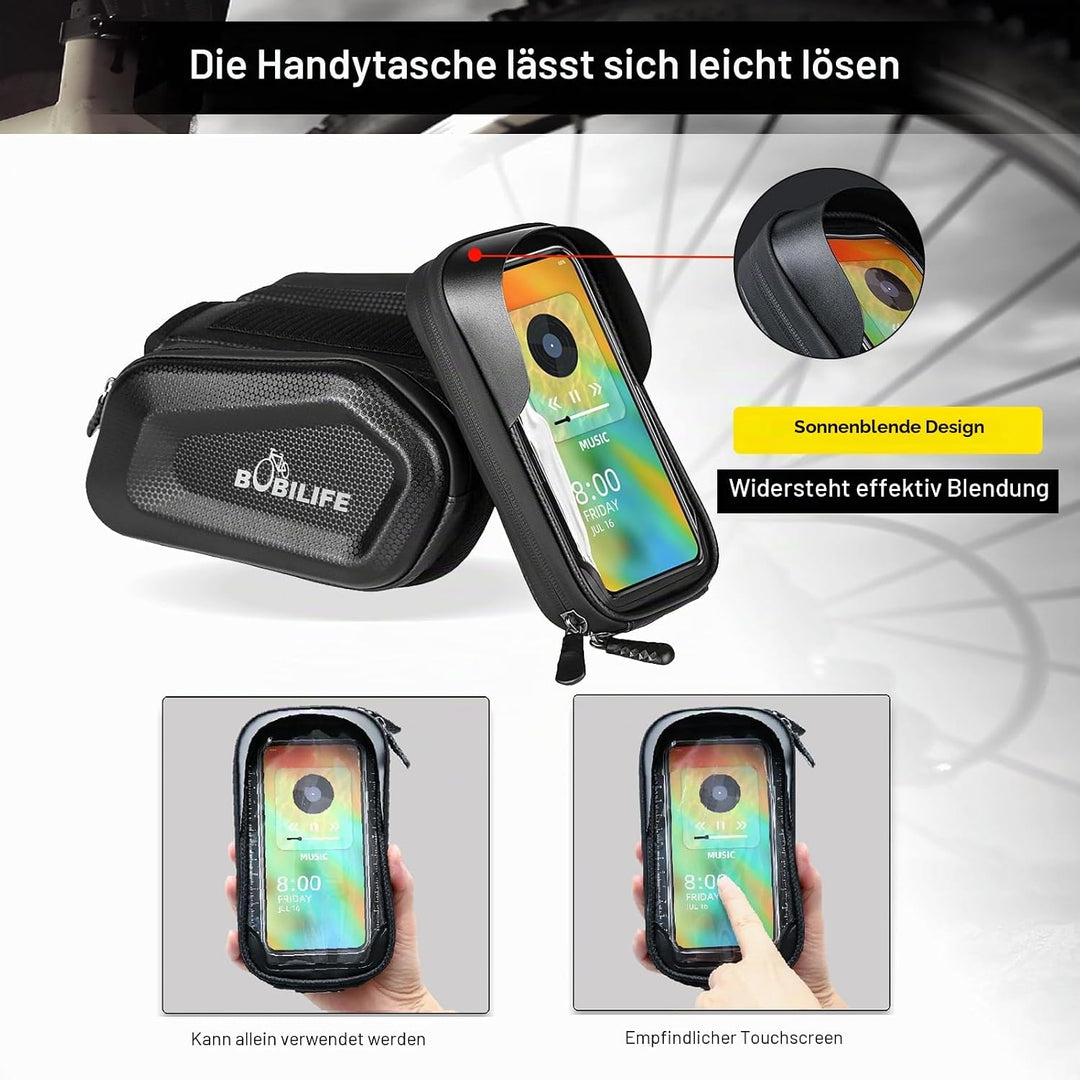 Fahrradrahmentasche mit Handyhalterung, beidseitig, Doppeltasche, wasserdicht, für Fahrrad, Oberrohr