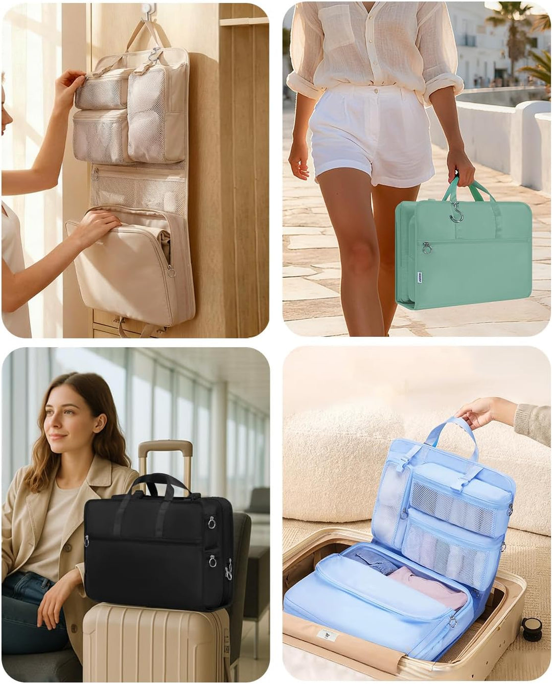 WANDF 6-in-1 Packing Cubes Koffer Organizer mit 360°-Aufhängehaken, Wasserabweisende Packwürfel Komp