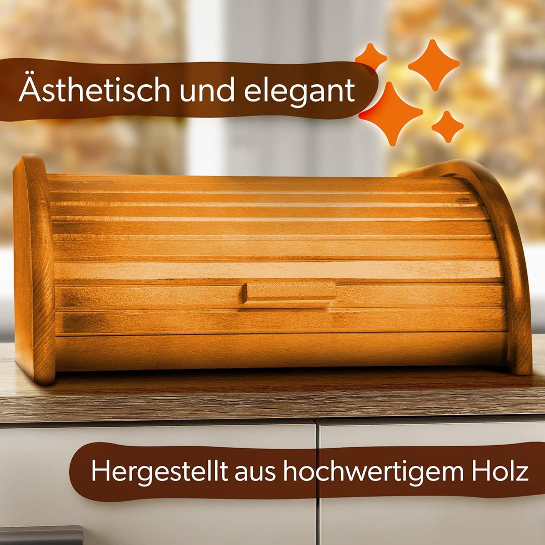 KADAX geräumiger Brotkasten aus hochqualitativem Holz, Brotbehälter mit Rolldeckel für längere frisc