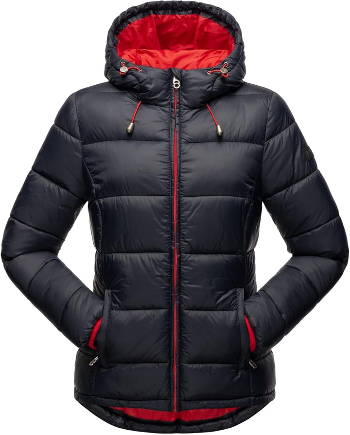 MARIKOO Damen Steppjacke gesteppte Winterjacke mit Kapuze B927 34 Navy, 34 Navy