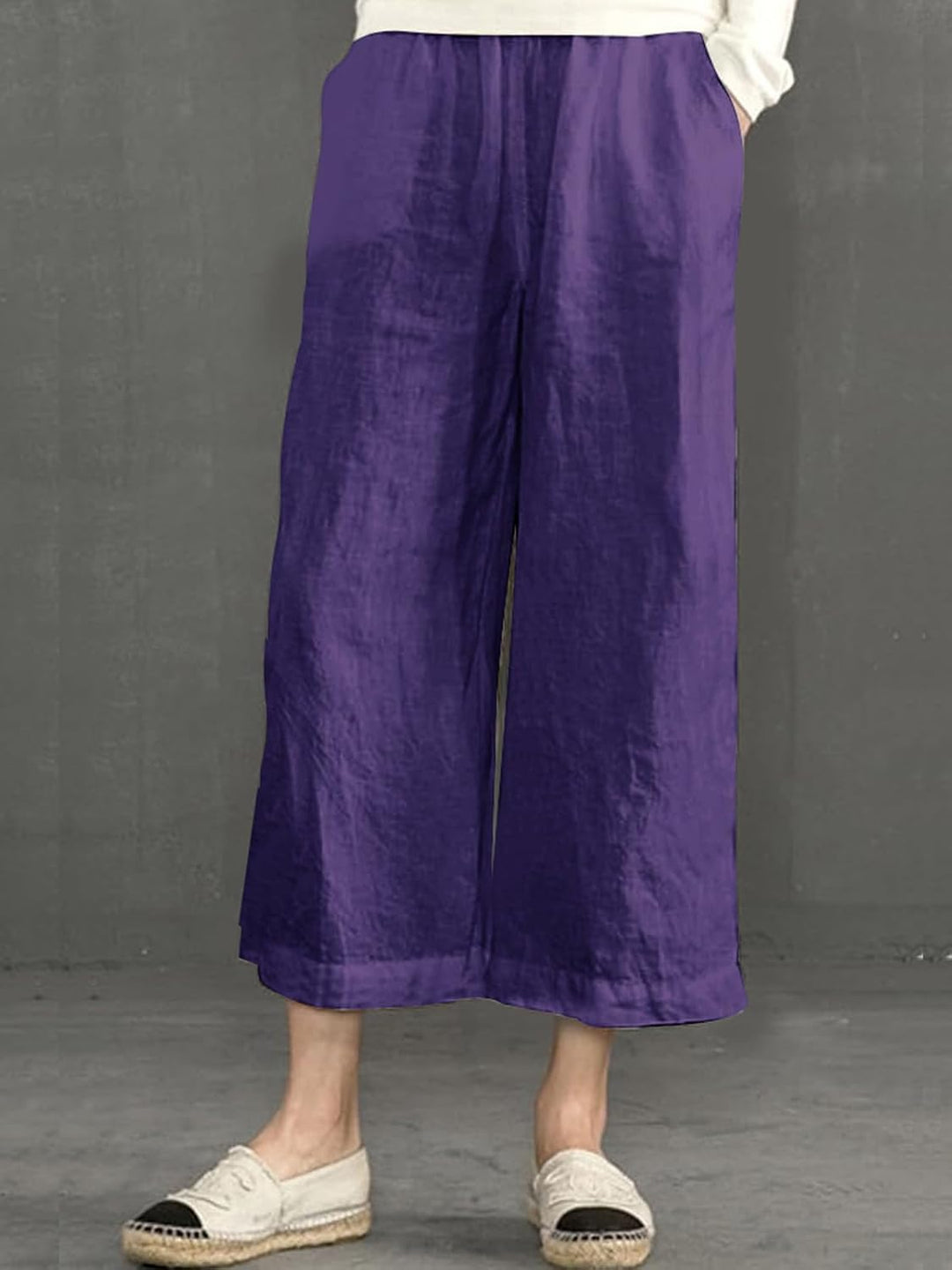 Ecupper Capris Hose Damen Sommer Stoffhose Weitehosen | Damen Sommerhose Capris, elastischer Bund, w