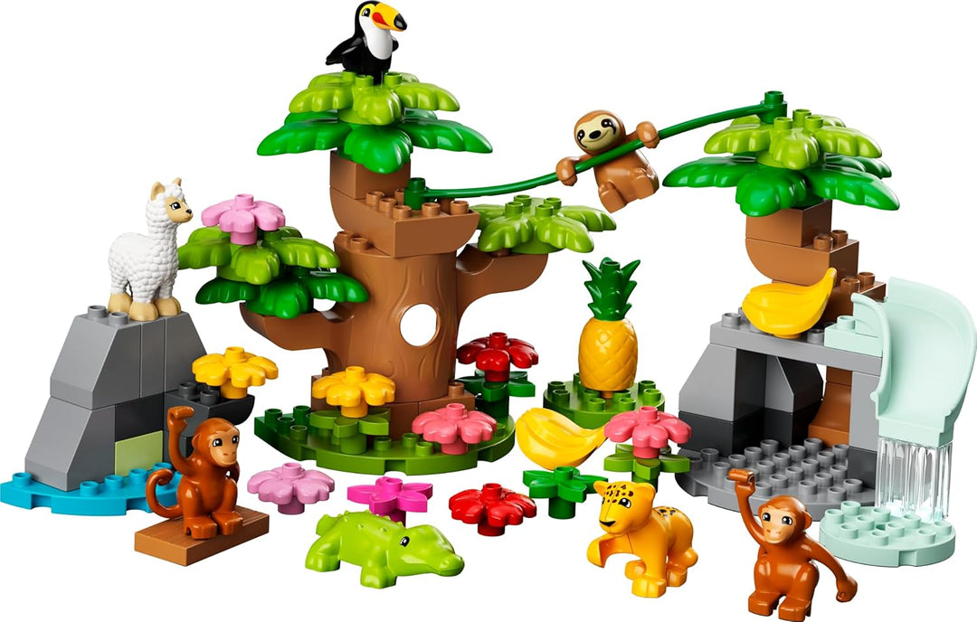 LEGO 10973 DUPLO Wilde Tiere Südamerikas Spielzeug-Set mit 7 Tierfiguren, Steine und Dschungel-Spiel