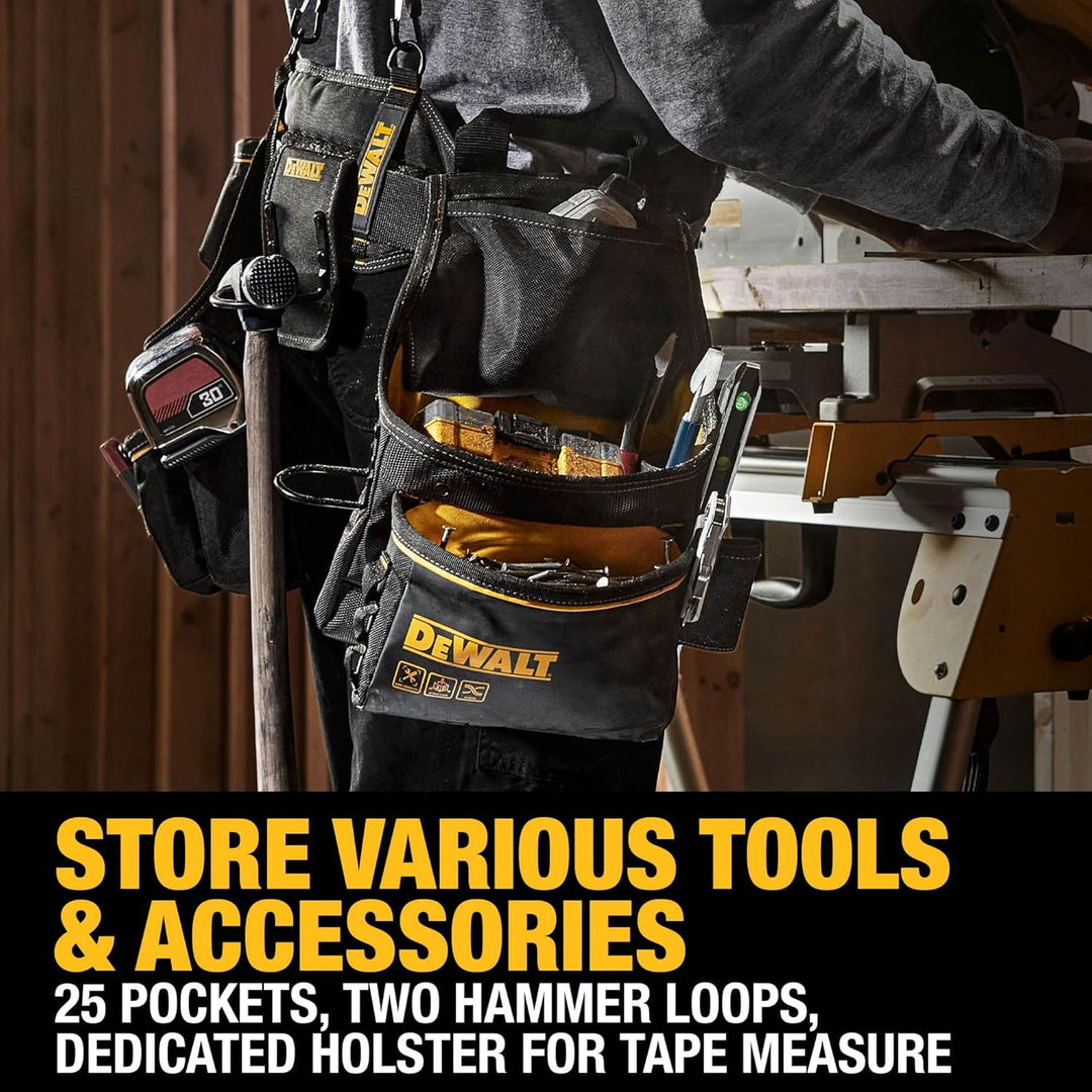 DEWALT Werkzeuggürtel, mit verstellbaren Hosenträgern, 25 Taschen, Schwarz & Gelb (DWST540602) Werkz